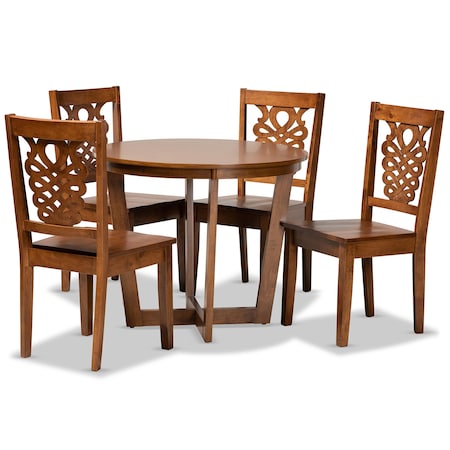 Baxton Studio Salida Modern and Contemporary Transitional Walnut Brown Finished Wood 5-Piece Dining Set 178-11383-10897-Zoro